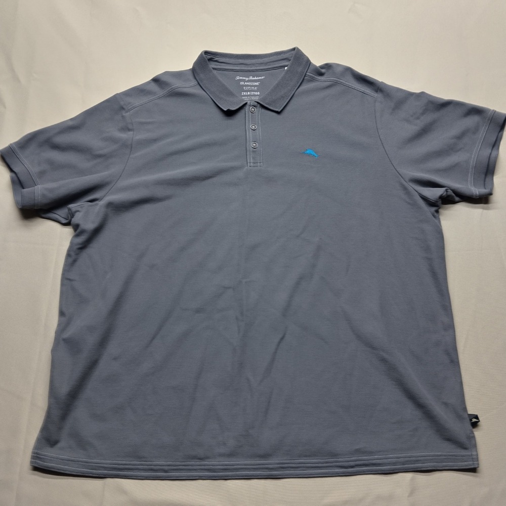 Tommy Bahama Mens 2XLB IslandZone Supima Cotton Gray Polo Shirt Marlin Logo